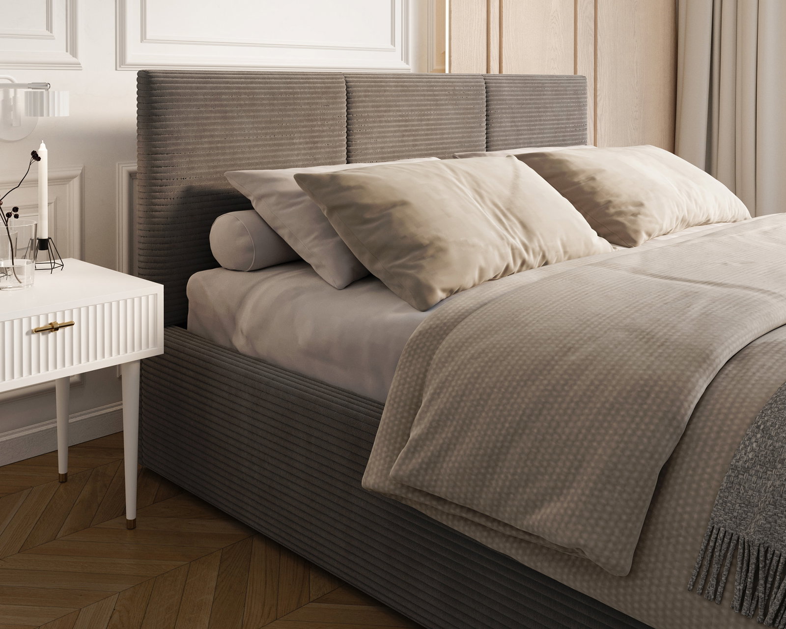 Čalúnená posteľ FRESIA 140x200 s kovovým zdvižným roštom GRAFIT SZTRUKS