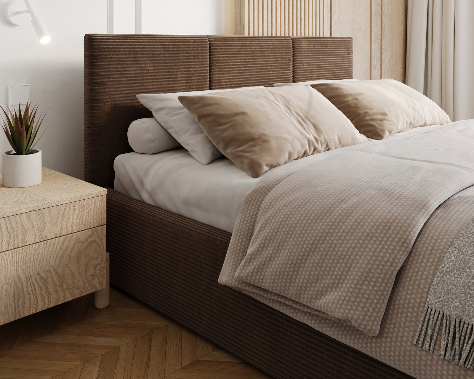 Čalúnená posteľ FRESIA 140x200 s kovovým zdvižným roštom HNEDÁ SZTRUKS