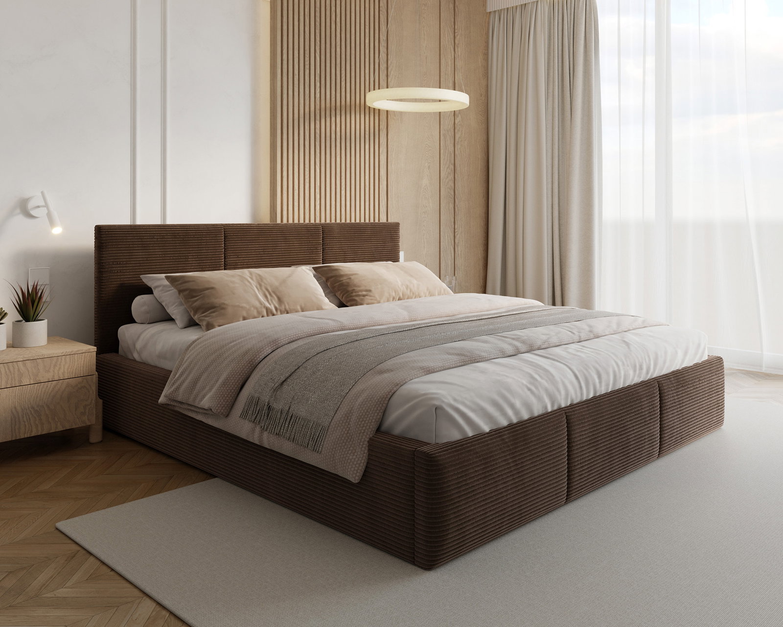 Čalúnená posteľ FRESIA 160x200 s kovovým zdvižným roštom HNEDÁ SZTRUKS