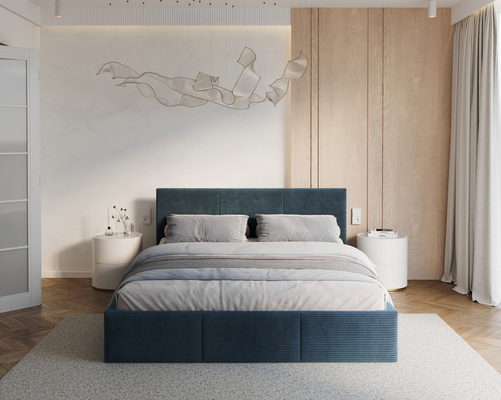 Čalúnená posteľ FRESIA 120x200 s kovovým zdvižným roštom MODRÁ SZTRUKS