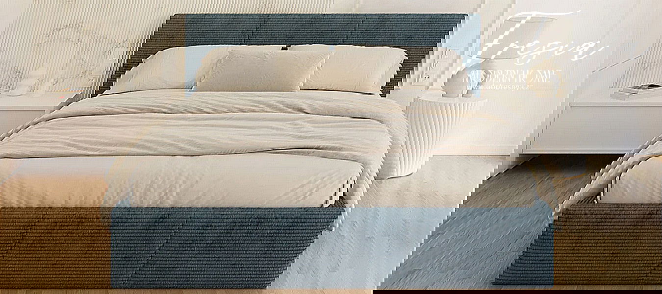 Čalúnená posteľ FRESIA 160x200 s kovovým zdvižným roštom MODRÁ SZTRUKS