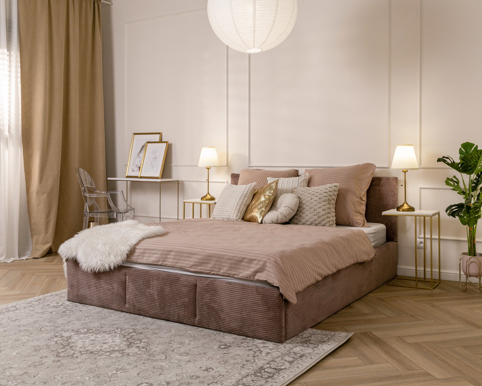 Čalúnená posteľ FRESIA 180x200 s kovovým zdvižným roštom RUŽOVÁ SZTRUKS