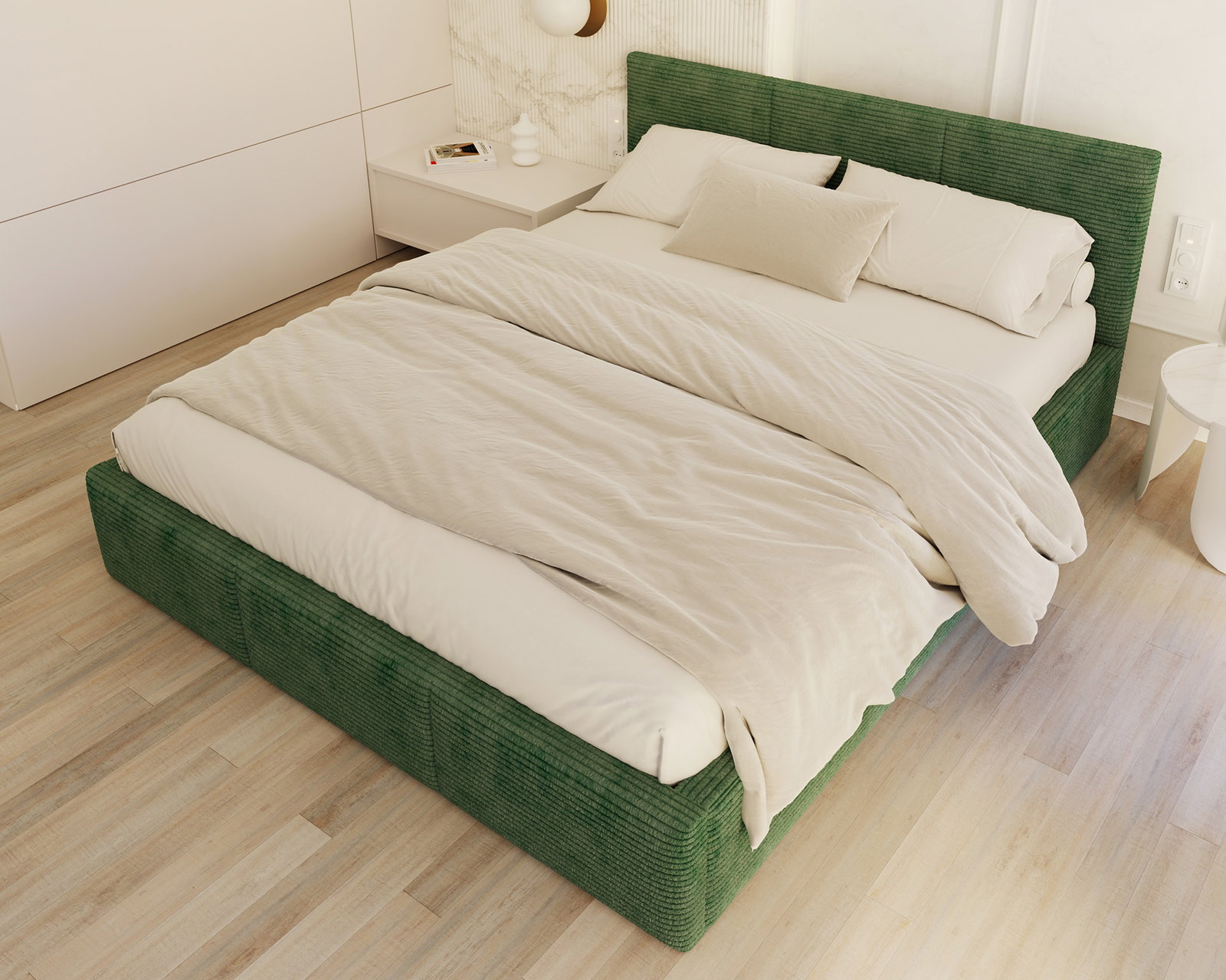 Čalúnená posteľ FRESIA 140x200 s kovovým zdvižným roštom ZELENÁ SZTRUKS