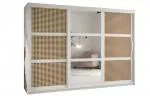 Šatní skřín s posuvnými dveřmi, zrcadlem a vzorem vídeňského výpletu - 250cm Bílá