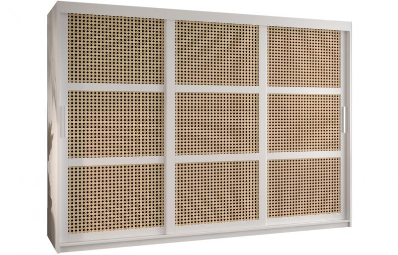 Šatní skříň s posuvnými dveřmi s vídeňským výpletem – 250 cm, BÍLÁ