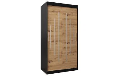 Šatní skříň s posuvnými dveřmi YORK - 100x200cm -Černá-Dub Artisan-