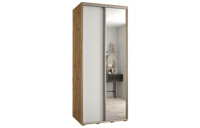 Šatní skříň s posuvnými dveřmi a zrcadlem DAVOS 100cm | DUB Artisan / bílá / stříbrné