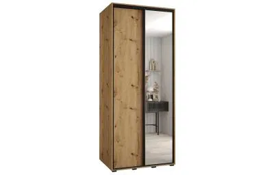 Šatní skříň s posuvnými dveřmi a zrcadlem DAVOS 100cm | DUB Artisan / černé pojezdy