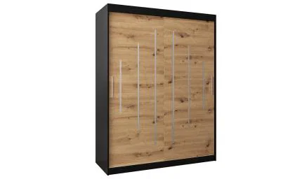 Šatní skříň s posuvnými dveřmi YORK - 150x200cm -Černá-Dub Artisan-