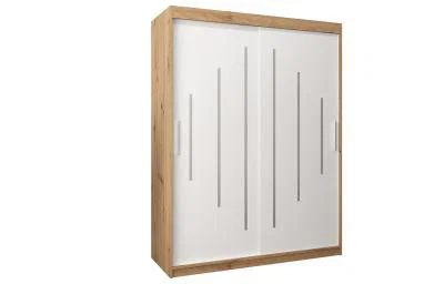 Šatní skříň s posuvnými dveřmi YORK - 150x200cm -Dub Artisan-Bílá-