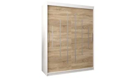 Šatní skřín s posuvnými dveřmi YORK - 150x200cm -Bílá-Dub Sonoma-