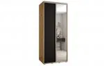 Šatní skříň s posuvnými dveřmi a zrcadlem DAVOS 120cm | DUB Artisan / černá / stříbrné
