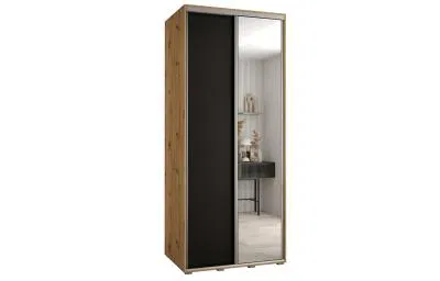 Šatní skříň s posuvnými dveřmi a zrcadlem DAVOS 120cm | DUB Artisan / černá / stříbrné