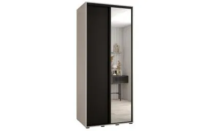 Šatní skříň s posuvnými dveřmi a zrcadlem DAVOS 120cm | Bílá / černá / černé pojezdy