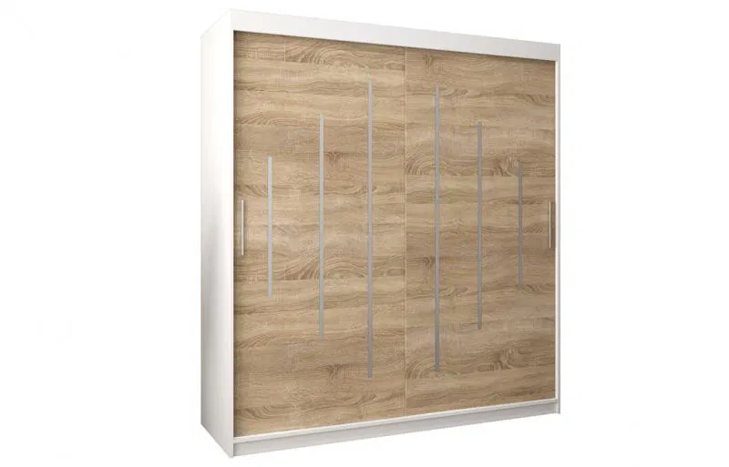 Šatní skříň s posuvnými dveřmi YORK - 180x200cm -Bílá-Dub Sonoma-
