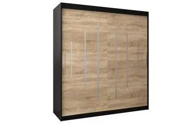 Šatní skříň s posuvnými dveřmi YORK - 180x200cm -Černá-Dub Sonoma-