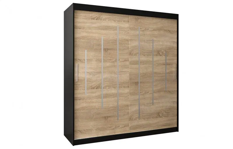 Šatní skříň s posuvnými dveřmi YORK - 180x200cm -Černá-Dub Sonoma-