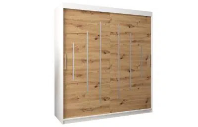 Šatní skříň s posuvnými dveřmi YORK - 180x200cm -Bílá-Dub Artisan-