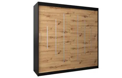 Šatní skříň s posuvnými dveřmi YORK - 200x200cm -Černá-Dub Artisan-
