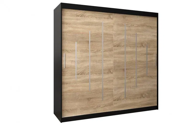 Šatní skříň s posuvnými dveřmi YORK - 200x200cm -Černá-Dub Sonoma-