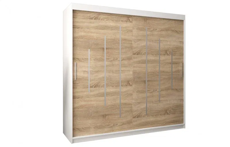 Šatní skříň s posuvnými dveřmi YORK - 200x200cm -Bílá-Dub Sonoma-