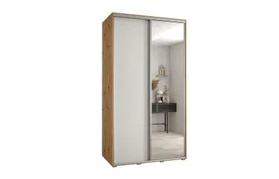Šatní skříň s posuvnými dveřmi a zrcadlem DAVOS 140cm | DUB Artisan / bílá / stříbrné