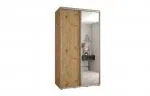 Šatní skříň s posuvnými dveřmi a zrcadlem DAVOS 140cm | DUB Artisan / stříbrné pojezdy
