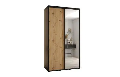Šatní skříň s posuvnými dveřmi a zrcadlem DAVOS 140cm | Černá / DUB Artisan / černé