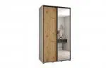 Šatní skříň s posuvnými dveřmi a zrcadlem DAVOS 140cm | Bílá / DUB Artisan / černé pojezdy