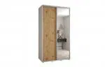 Šatní skříň s posuvnými dveřmi a zrcadlem DAVOS 140cm | Bílá / DUB Artisan / stříbrné