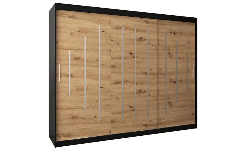 Šatní skříň s posuvnými dveřmi YORK - 250x200cm -Černá-Dub Artisan-