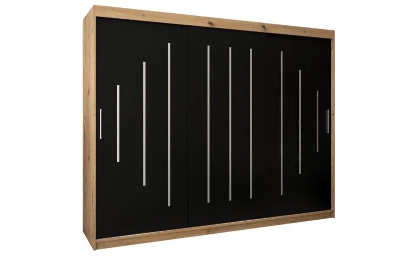Šatní skříň s posuvnými dveřmi YORK - 250x200cm -Dub Artisan-Černá-