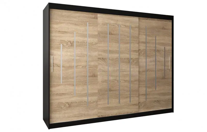Šatní skříň s posuvnými dveřmi YORK - 250x200cm -Černá-Dub Sonoma-