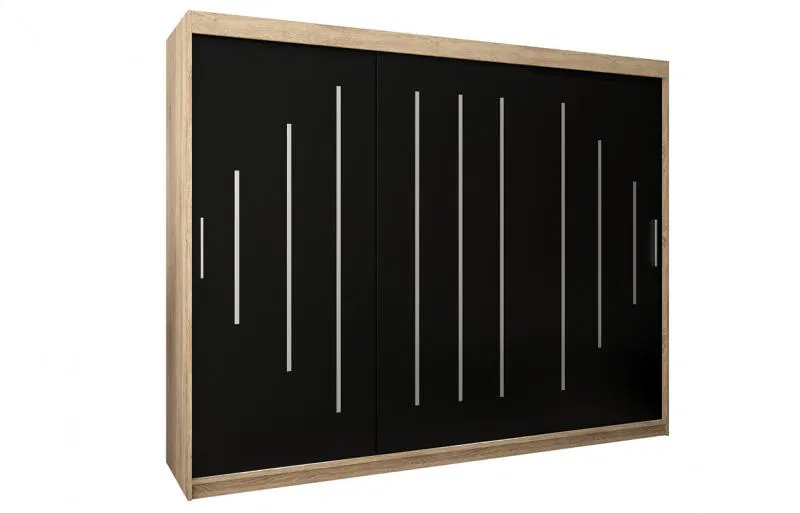 Šatní skříň s posuvnými dveřmi YORK - 250x200cm -Dub Sonoma-Černá-