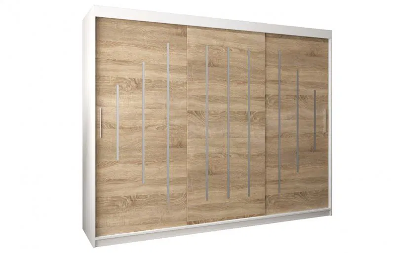 Šatní skříň s posuvnými dveřmi YORK - 250x200cm -Bílá-Dub Sonoma-