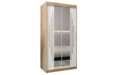 Šatní skříň s posuvnými dveřmi a dvoudílným zrcadlem YORK1 - 100x200cm -Dub Sonoma-Bílá-