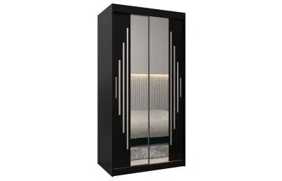 Šatní skříň s posuvnými dveřmi a dvoudílným zrcadlem YORK1 - 100x200cm -Černá-