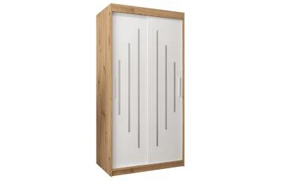 Šatní skříň s posuvnými dveřmi a dvoudílným zrcadlem YORK1 - 100x200cm -Dub Artisan-Bílá-