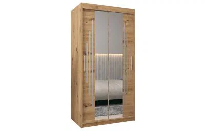 Šatní skříň s posuvnými dveřmi a dvoudílným zrcadlem YORK1 - 100x200cm -Dub Artisan-