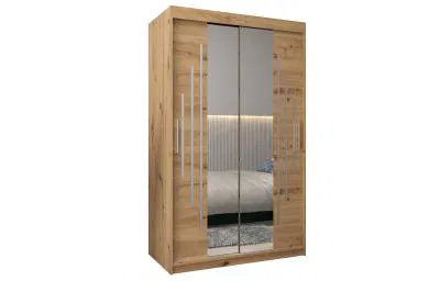 Šatní skříň s posuvnými dveřmi a dvoudílným zrcadlem YORK1 - 120x200cm -Dub Artisan-