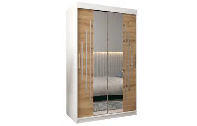 Šatní skříň s posuvnými dveřmi a dvoudílným zrcadlem YORK1 - 120x200cm -Bílá-Dub Artisan-