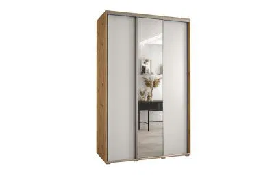 Šatní skříň s posuvnými dveřmi a zrcadlem DAVOS 160cm | DUB Artisan / bílá / stříbrné