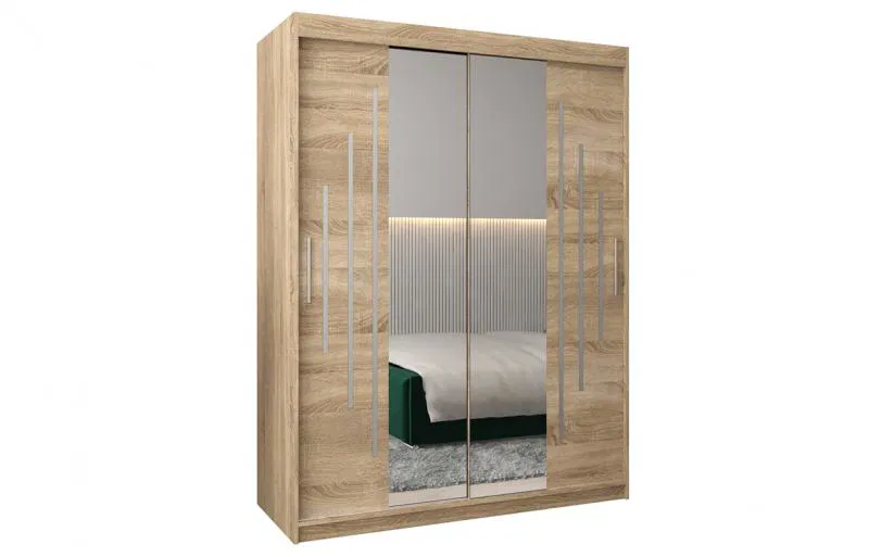 Šatní skříň s posuvnými dveřmi a dvoudílným zrcadlem YORK1 - 150x200cm -Dub Sonoma-