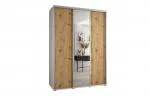 Šatní skříň s posuvnými dveřmi a zrcadlem DAVOS 180cm | Bílá / DUB Artisan / stříbrné