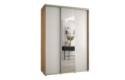 Šatní skříň s posuvnými dveřmi a zrcadlem DAVOS 180cm | DUB Artisan / bílá / stříbrné