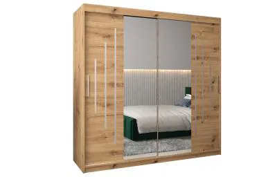 Šatní skříň s posuvnými dveřmi a dvoudílným zrcadlem YORK1 - 200x200cm -Dub Artisan-