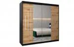 Šatní skříň s posuvnými dveřmi a dvoudílným zrcadlem YORK1 - 200x200cm -Černá-Dub Artisan-