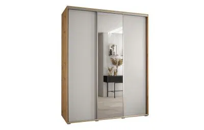 Šatní skříň s posuvnými dveřmi a zrcadlem DAVOS 190cm | DUB Artisan / bílá / stříbrné