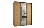 Šatní skříň s posuvnými dveřmi a zrcadlem DAVOS 190cm | DUB Artisan / černé pojezdy