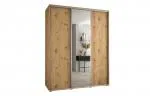 Šatní skříň s posuvnými dveřmi a zrcadlem DAVOS 190cm | DUB Artisan / stříbrné pojezdy